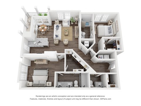 Floor plan for 2 beds, 2.5 baths, 1302 sqft